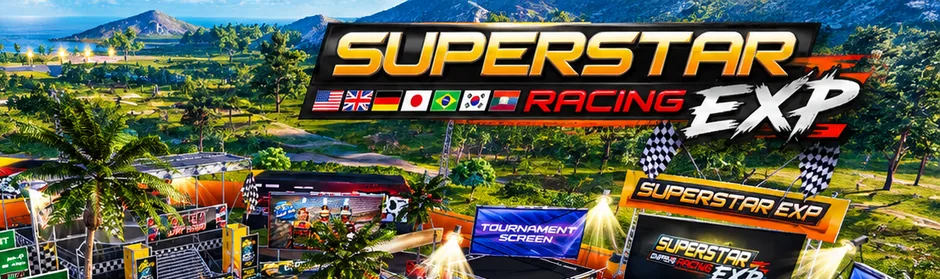 Superstar Racing EXP logo over the EXP paddock.