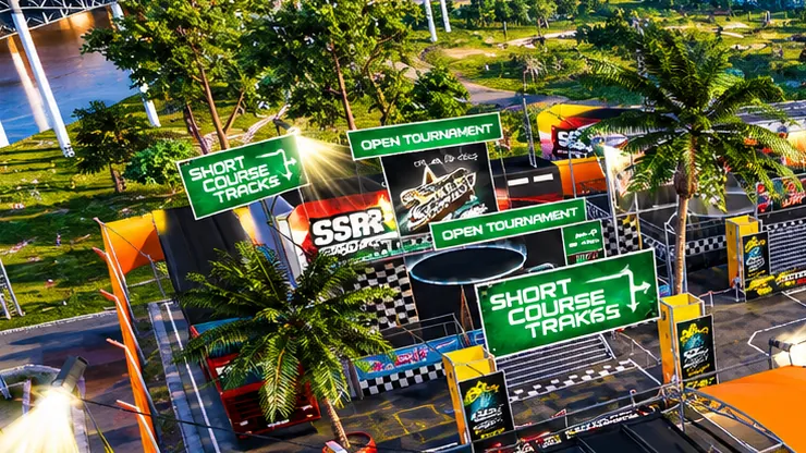 Signs to the short course tracks and the open tournament.